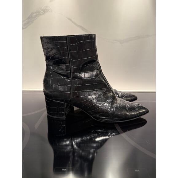 Dolce Vita Black Croc Embossed Leather Ankle Boots Block Heel Zip Up Size 10 - Picture 7 of 10